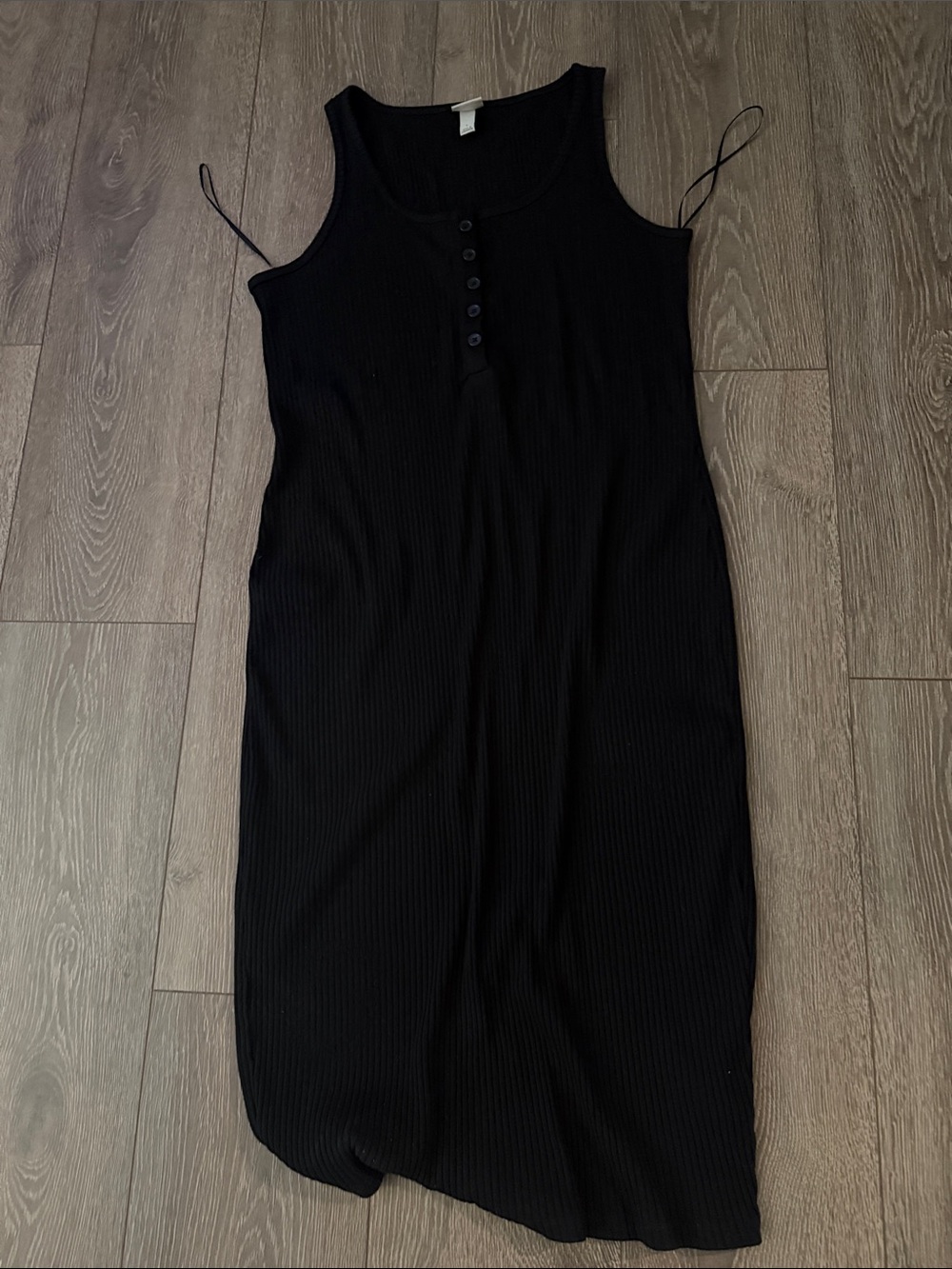 a new day Black Ribbed Maxi Tank Dress with Front Buttons